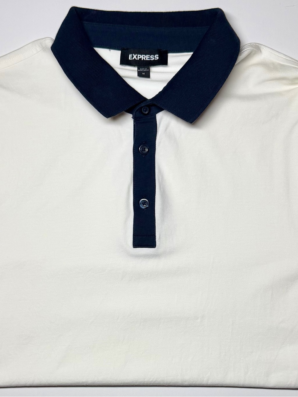 Express White Zipper Polo Shirt Navy Trim Men’s Medium